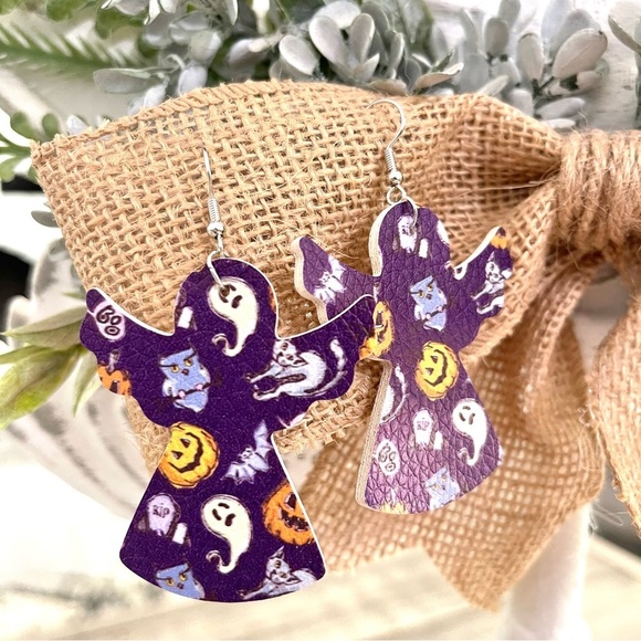 Halloween Fall Faux Leather Dangle Earrings - Picture 2 of 2